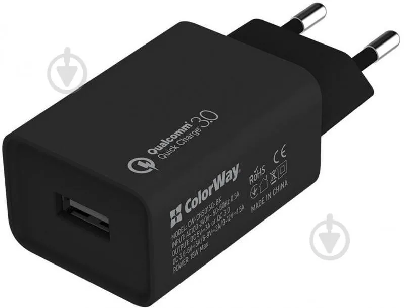 ColorWay 1USB QC3.0 18W + cable micro USB (CW-CHS013QCM-BK)