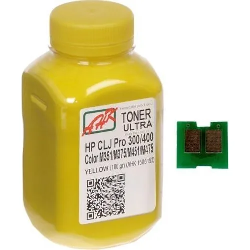 Тонер+чип АНК для HP CLJ Pro 300/400/M475 ( тонер АНК, чип АНК) бутль 100г Yellow (1505165)