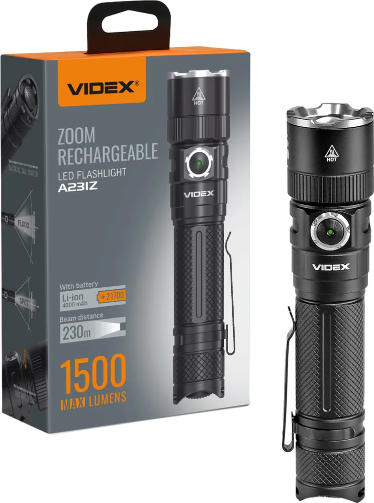 Ліхтар VIDEX VLF-A231Z 1500lm, Li-ion 2600mAh, регулювання фокусу
