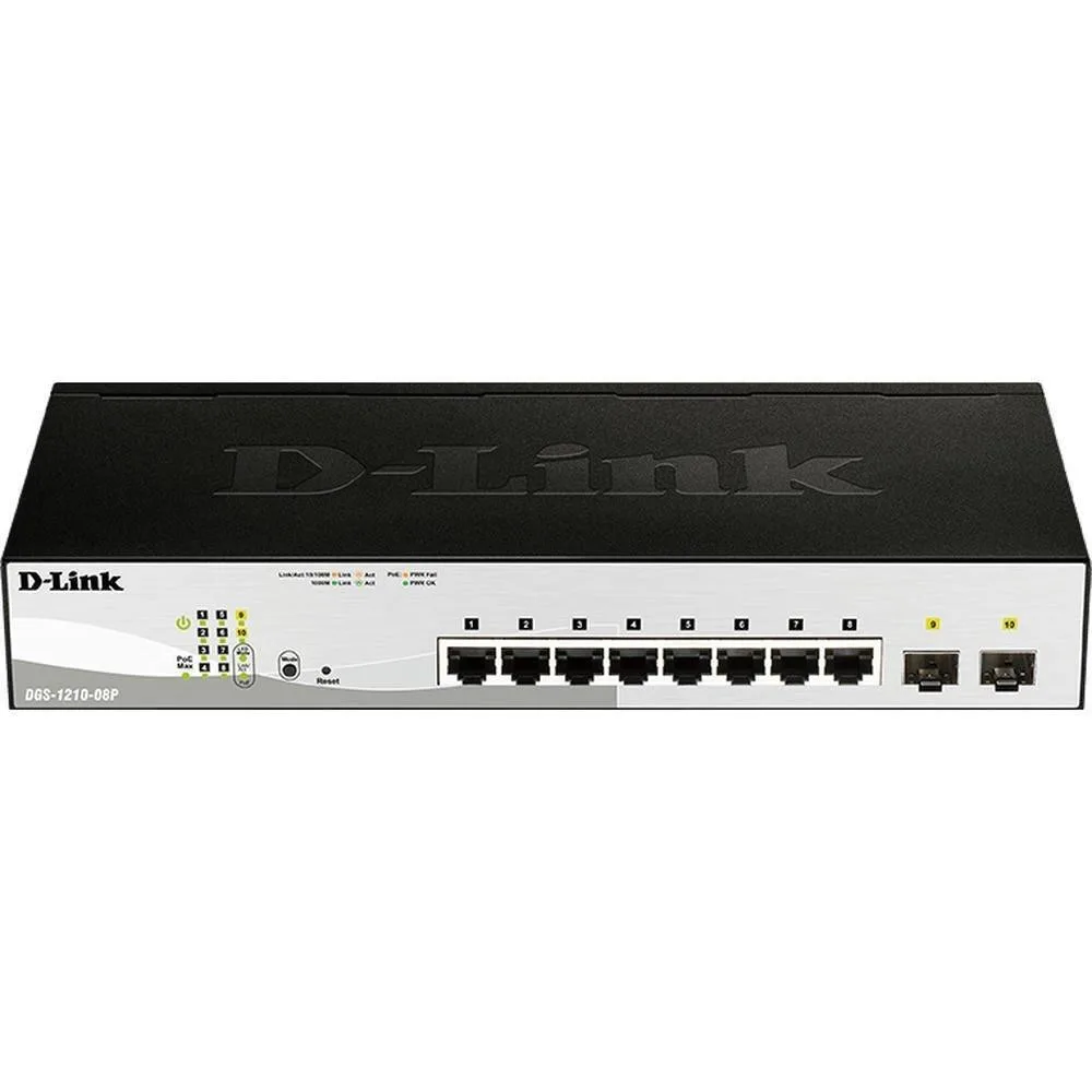 Комутатор D-Link DGS-1210-08P 8x1GE PoE, 2xSFP (DGS-1210-08P)