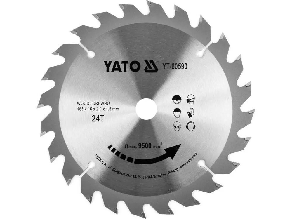 Диск пильний по дереву з побідитовими напайками Yato YT-60590 (165x16x2.2x1.5 мм), 24 зубців