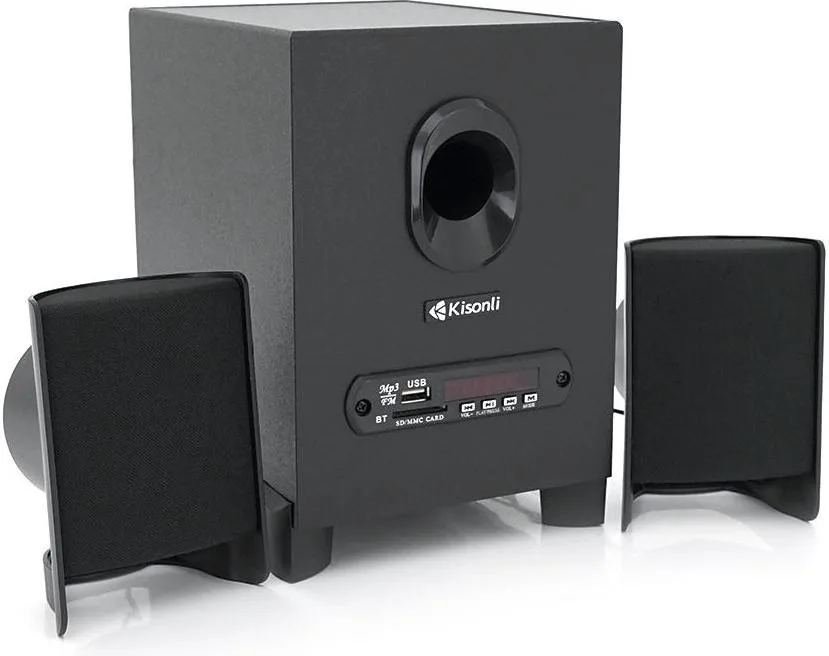 Колонки Kisonli TM-1000U, 5W+2x3W, USB/TF/BT/FM/AUX/LED light, із сабвуфером, DC: 5V, Black, BOX, Q8 (Y-31319)
