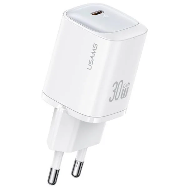 Мережевий зарядний пристрій Usams CC251 30W GaN 1C white (CC251TC02)