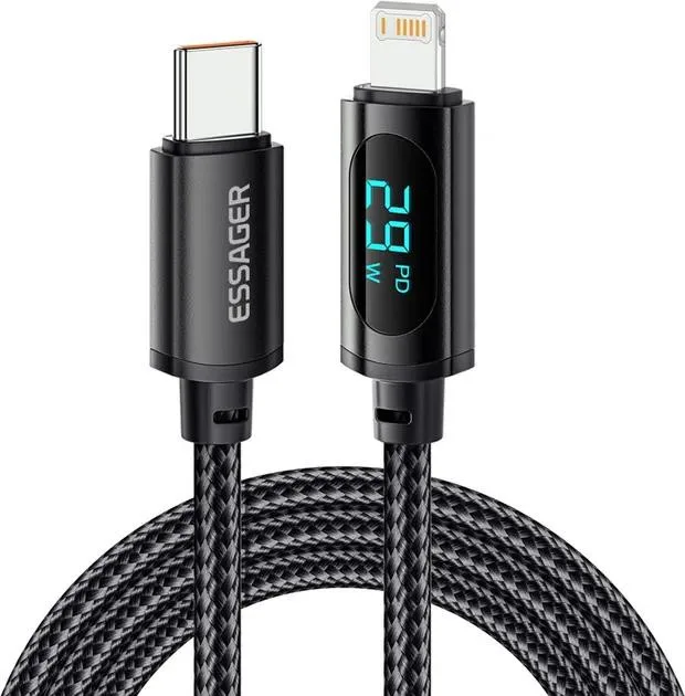 Кабель Essager Enjoy LED Digital Display USB Charging Cable Type C to Lightning 29W 1m black (EXCTL-XY01-P) (EXCTL-XY01-P)