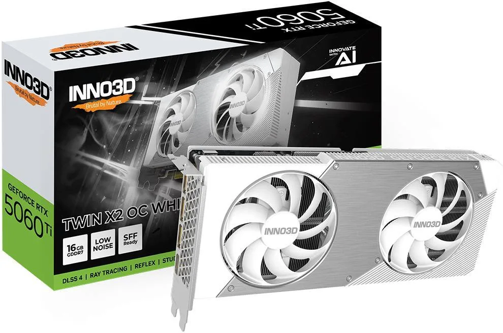 Відеокарта Inno3D GeForce RTX 5060 Ti Twin X2 OC 16GB (N506T2-16D7X-191073W) (White)