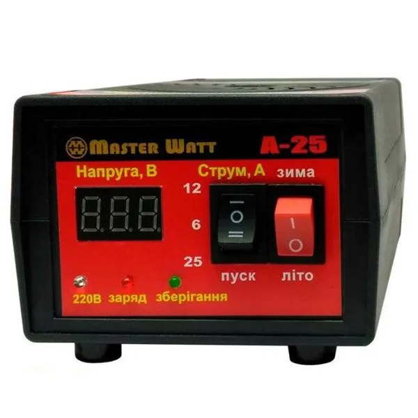 Автоматичне ЗУ для акумулятора MW-AZU12-25A 12V (30-300Ah) (MF,WET,AGM,GEL,CA/CA), 160-240V, Мах струм заряду 25А, напруга заряду 14,7;15,4V (Y-26770)