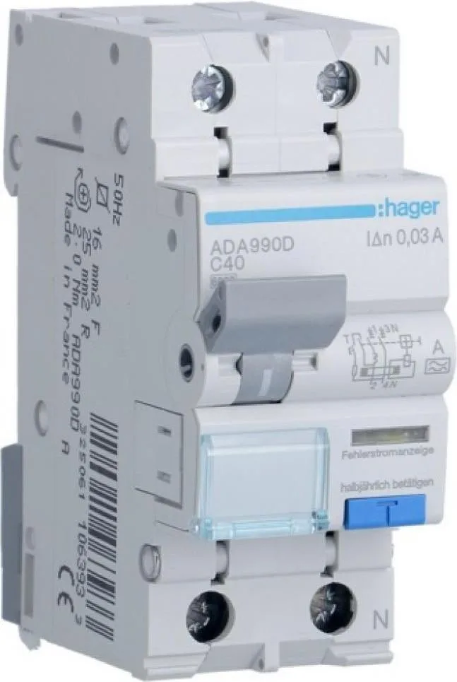 Hager 1P+N 6kA C-40A 30mA A (ADA990D)