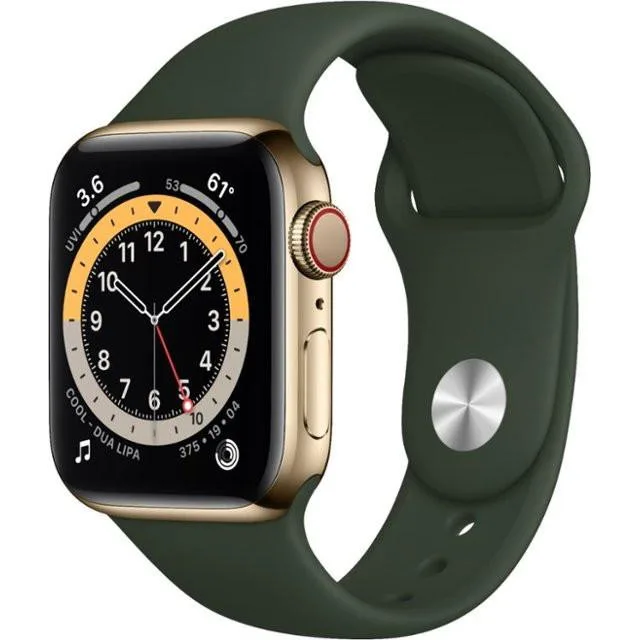 Смарт-годинник Apple Watch Series 6 GPS + Cellular 40mm Gold Stainless Steel Case w. Cyprus Green Sport B. (M02W3)
