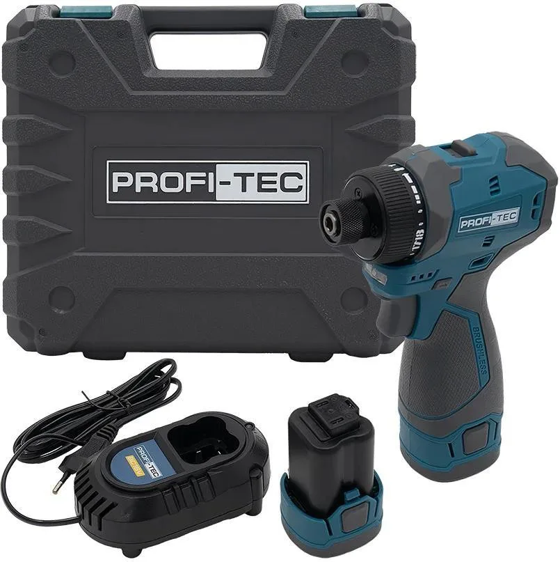 Акумуляторний шуруповерт PROFI-TEC PPCD5516Q Professional (16 В, безщітковий двигун, 55 Нм, хвостовик під біти 1/4″) 2×PPT1620 (2.0 Аг), ЗП BC16V, кейс