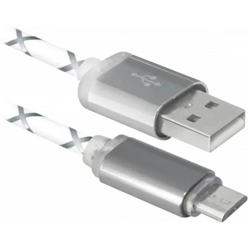 Дата кабель USB 2.0 AM to Micro 5P 1.0m GrayLED backlight Defender (87554)