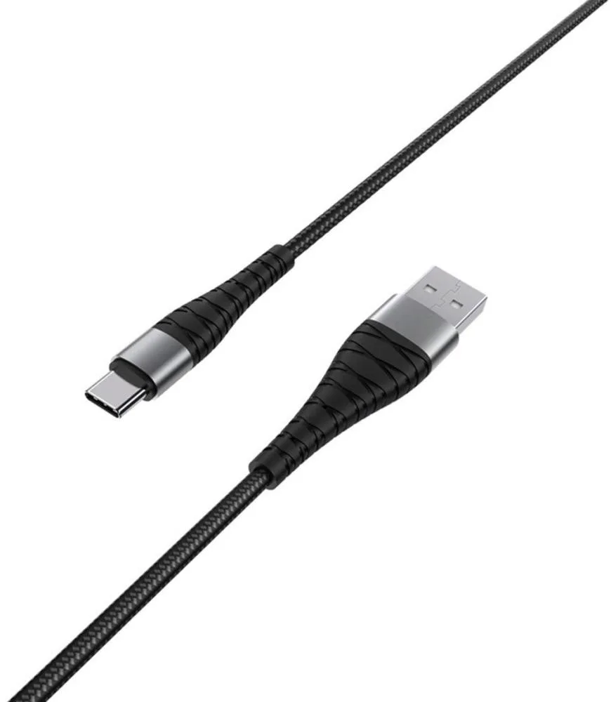 Кабель BOROFONE BX32 USB to Type-C 2.4A, 1m, nylon, aluminum+TPE connectors, Black (BX32CB)