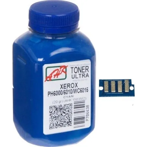 Тонер+чип АНК для Xerox Phaser 6000/6010 ( тонер АНК, чип АНК) бутыль 20г Cyan (1500256) регион 2 и 4