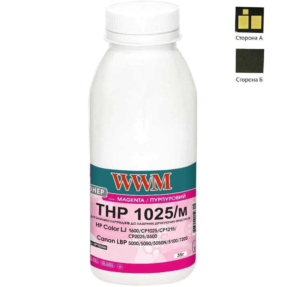 Тонер+чип WWM для HP LJ Pro M252, Canon 045 бутыль 45г Magenta (045-CF403A-201M)