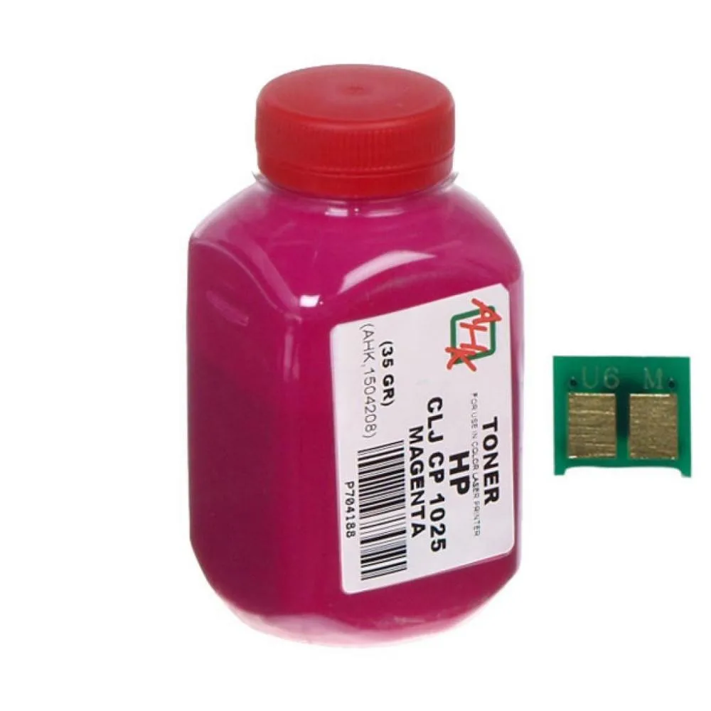 Тонер+чип АНК для HP CLJ CP1025 ( тонер АНК, чип АНК) бутль 35г Magenta (1500126)