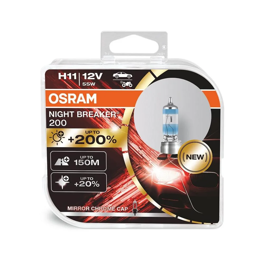 Комплект галогенових ламп Osram 64211NB200-HCB H11 12V 55W PGJ19-2 Night Breaker Laser +200% 2шт/комп