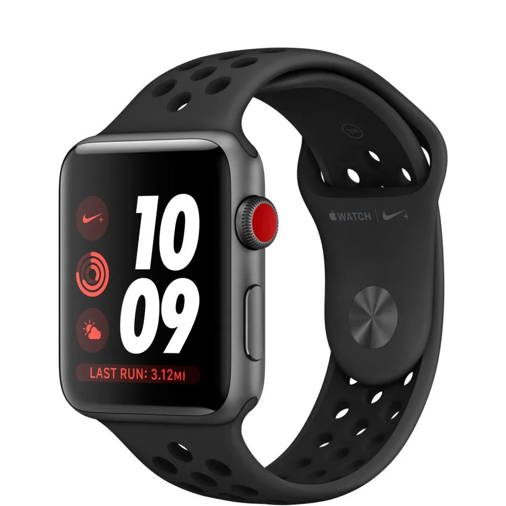 Смарт-годинник Apple Watch Nike+ 38mm Series 3 GPS + Cell. Sp Gr Alu. Справа w. Anth./Чорний Nike Sport B. (MQL62)