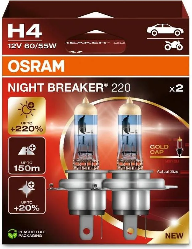Комплект галогенових ламп Osram 64193NB220-2HB H4 Night Breaker +220% 60/55W 12V P43T (2 шт)