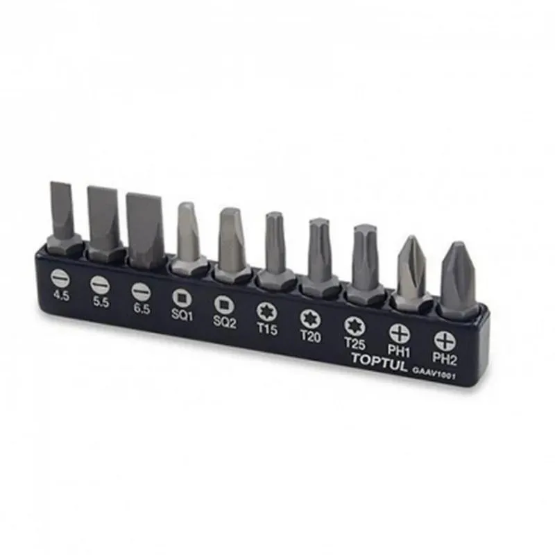 Набір біт для шурупокрута TOPTUL 1/4" 10 од. (PH, SL, Torx, SQ) GAAV1001