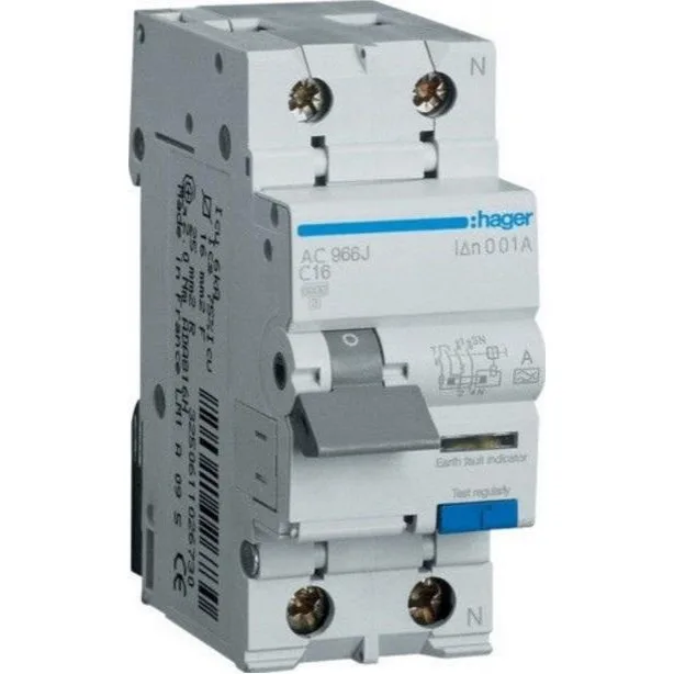 Hager 1P+N 6kA C-16A 10mA A (AC966J)