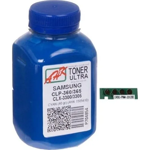 Тонер+чип АНК для Samsung CLP-360/365/CLX-3300 ( тонер АНК, чип АНК) бутль 40г 1000 копий Cyan (1505414)