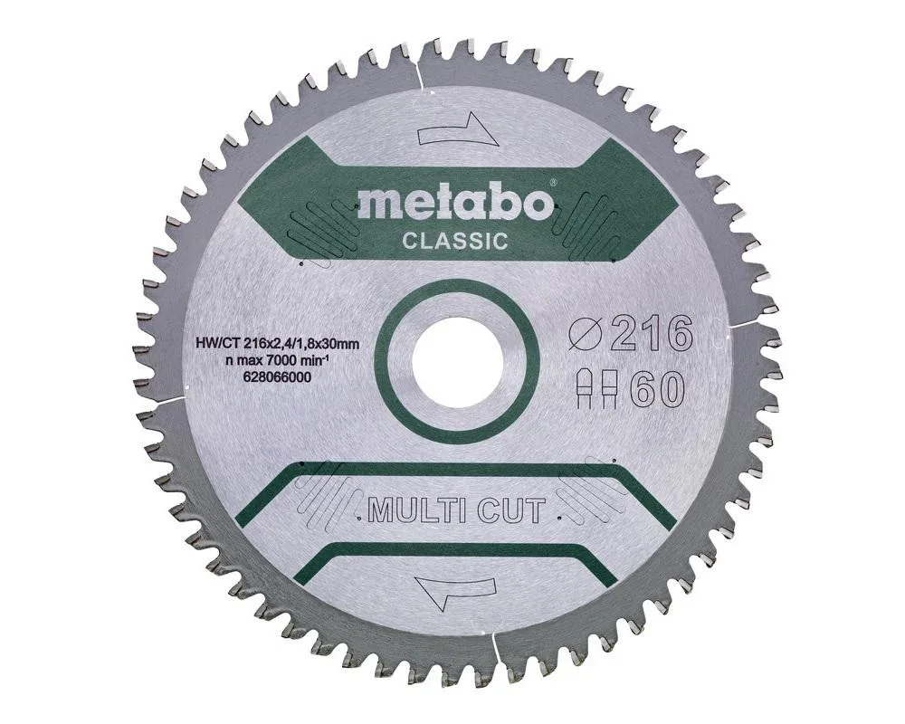 Пильный диск Metabo Multi cut Classic HW/CT 216х2.4/1.8x30, Z60 FZ/TZ 5° от./B (628655000)