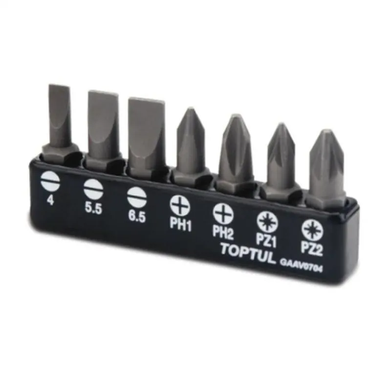 Набір біт TOPTUL 1/4" 7 од. (SL: 4*0.5, 5.5*1, 6.5*1.2; PH1, PH2; PZ1, PZ2) GAAV0704