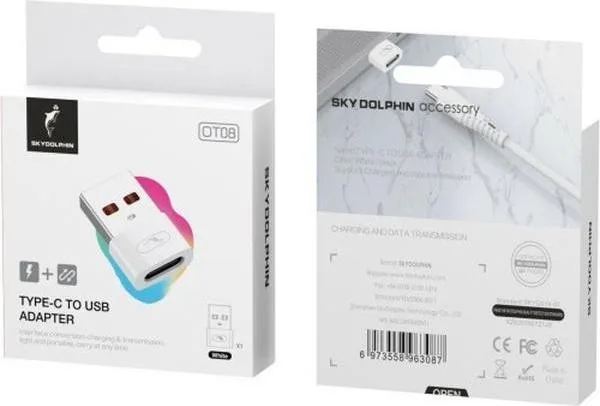 Адаптер SkyDolphin OT08 Mini Type-C tp USB (F/M) White (SDADPT-00032)