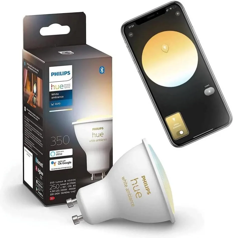 Philips Hue GU10, 5W (50Вт), 2200K-6500K, Tunable white, ZigBee (929001953309)