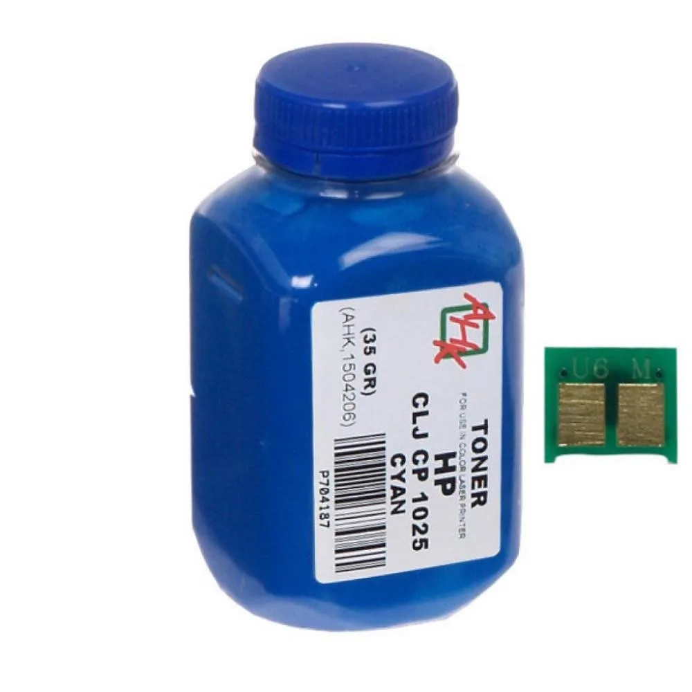 Тонер+чип АНК для HP CLJ CP1025 ( тонер АНК, чип АНК) бутль 35г Cyan (1500124)