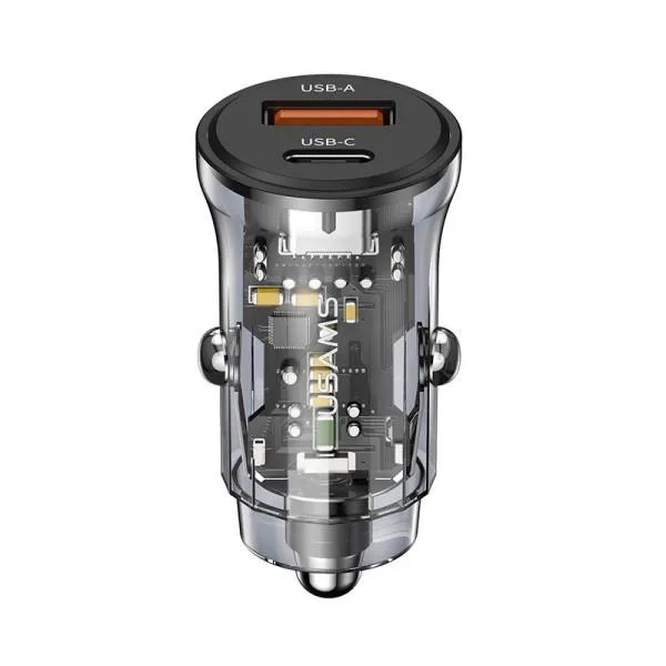 автомобільний зарядний пристрій USAMS US-CC164 C32 30W Dual USB Mini Transparent Car Charger Black (CC164CC01)
