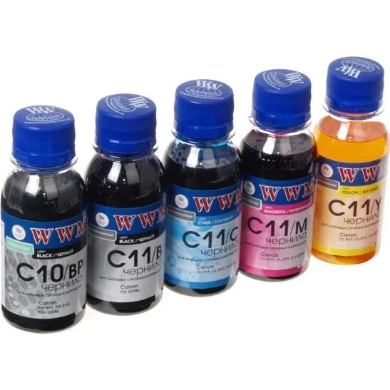 Комплект чернил WWM для Canon PGI-520/CLI-521 Пигментные/Водорастворимые 5х100г BP/B/C/M/Y (C10/11SET5-2)