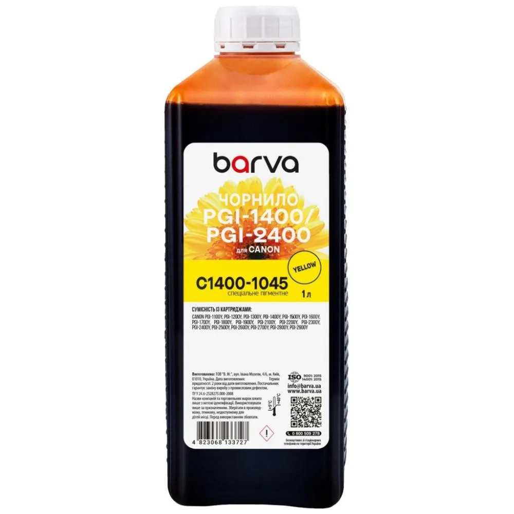 Чорнило Barva Canon PGI-1400/PGI-2400 1 л, special pigment, yellow (C1400-1045)