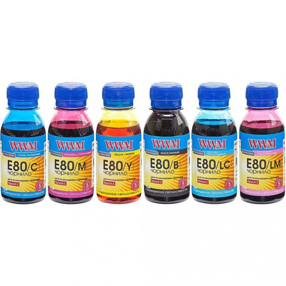 Комплект чернил WWM для Epson L800 Водорастворимые 6х100г B/C/M/Y/LC/LM (E80SET-2) светостойкие