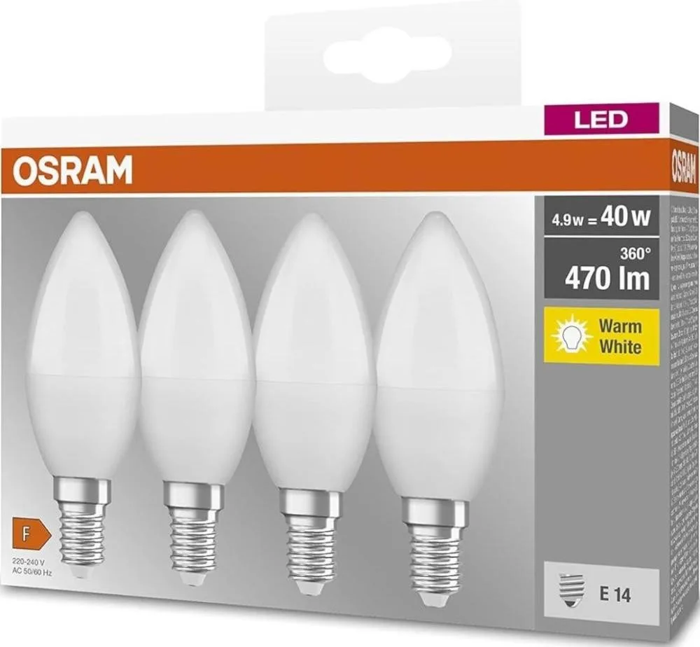 Osram Led B40 E14 4.9Вт 2700К 470Лм 4 шт. (4058075819474)