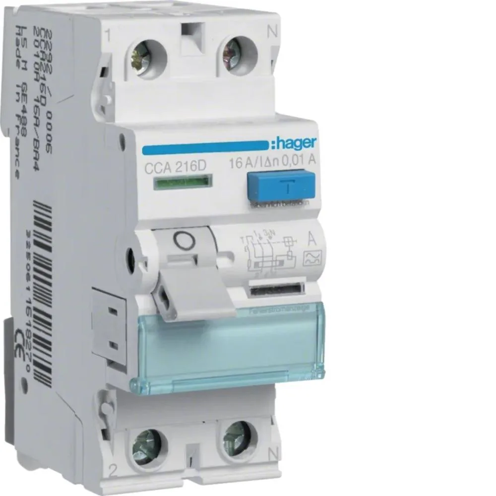 Hager 2P 6kA 16A 10mA A (CCA216D)