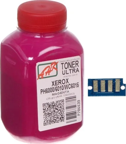 Тонер+чип АНК для Xerox Phaser 6000/6010 ( тонер АНК, чип АНК) бутыль 20г Magenta (1500257) Регион 2 и 4