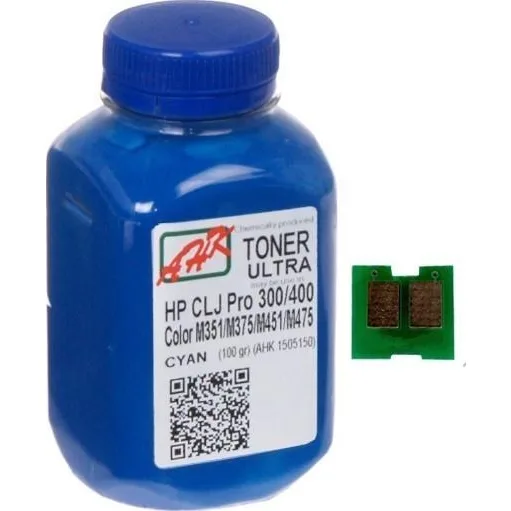 Тонер+чип АНК для HP CLJ Pro 300/400/M475 ( тонер АНК, чип АНК) бутыль 100г Cyan (1505162)