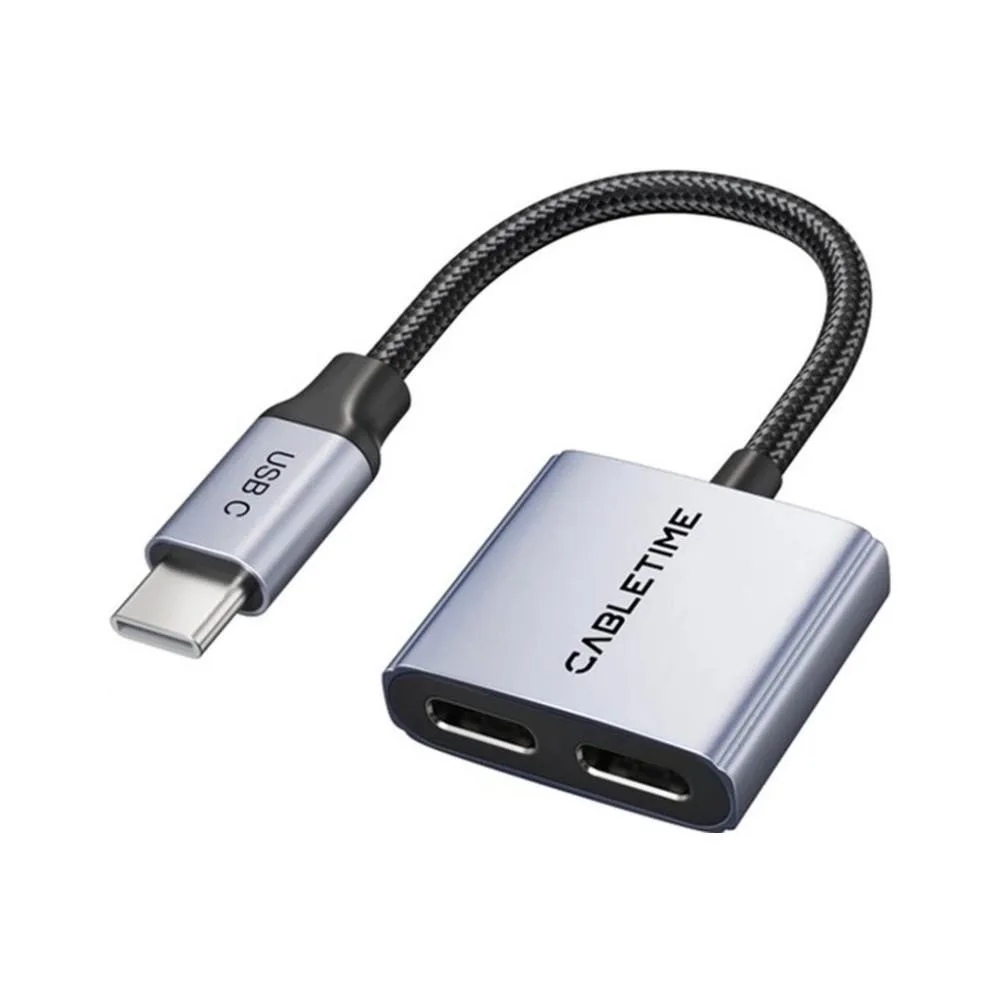 Аудіо адаптер CableTime USB Type-C (M) - Type-C Audio (F) / Type-C (F) PD60W (CPA2G) (CA915781)