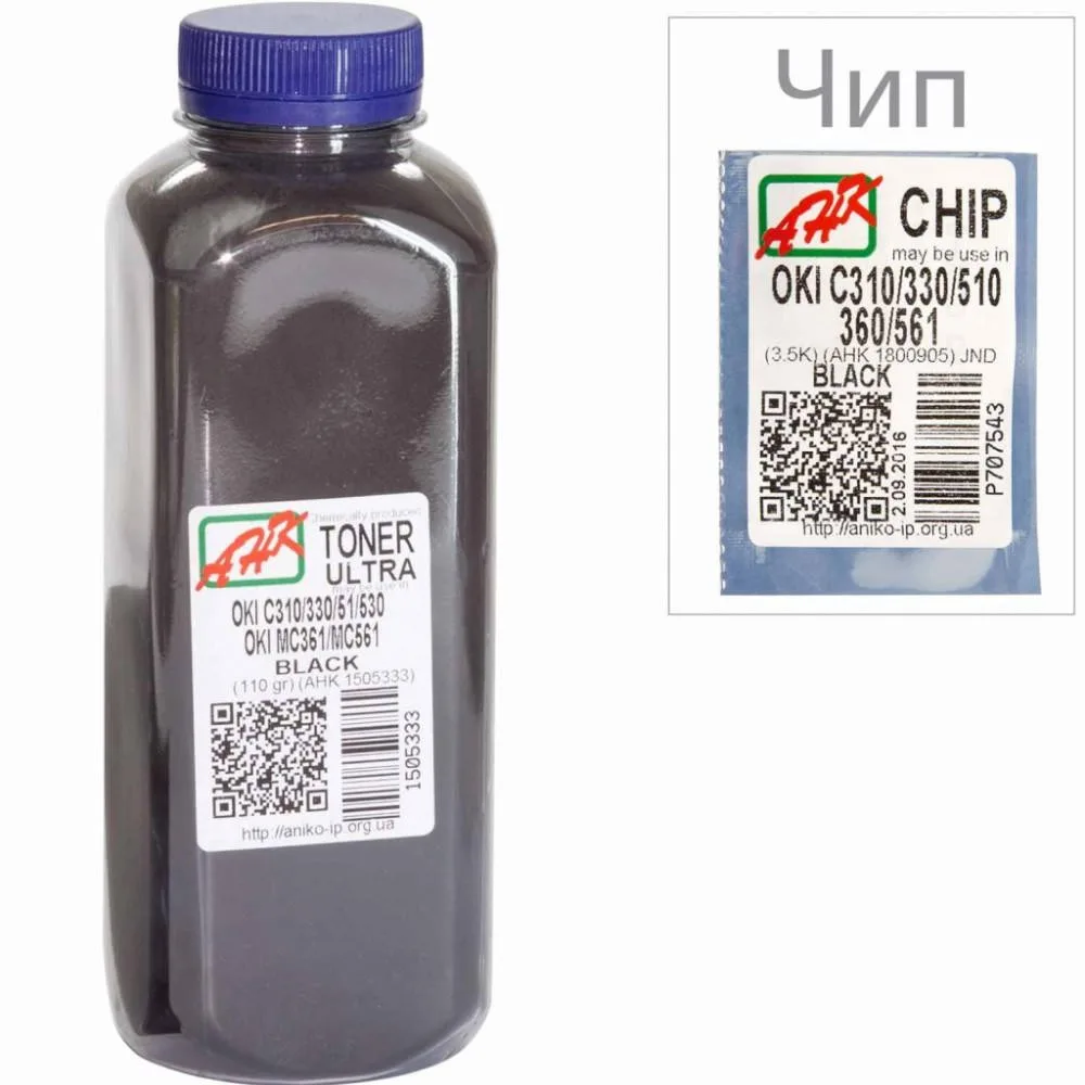 Тонер+чип АНК для OKI C310/330/510 ( тонер АНК, чип АНК) бутль 110г Black (1505337) ULTRA COLOR