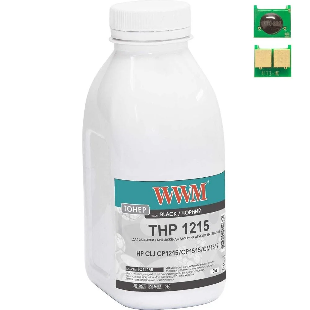 Тонер+чип WWM для HP CLJ CP1215/CP1515/CM1312 ( тонер WWM, чип WWM) бутыль 55г Black (TC1215B)