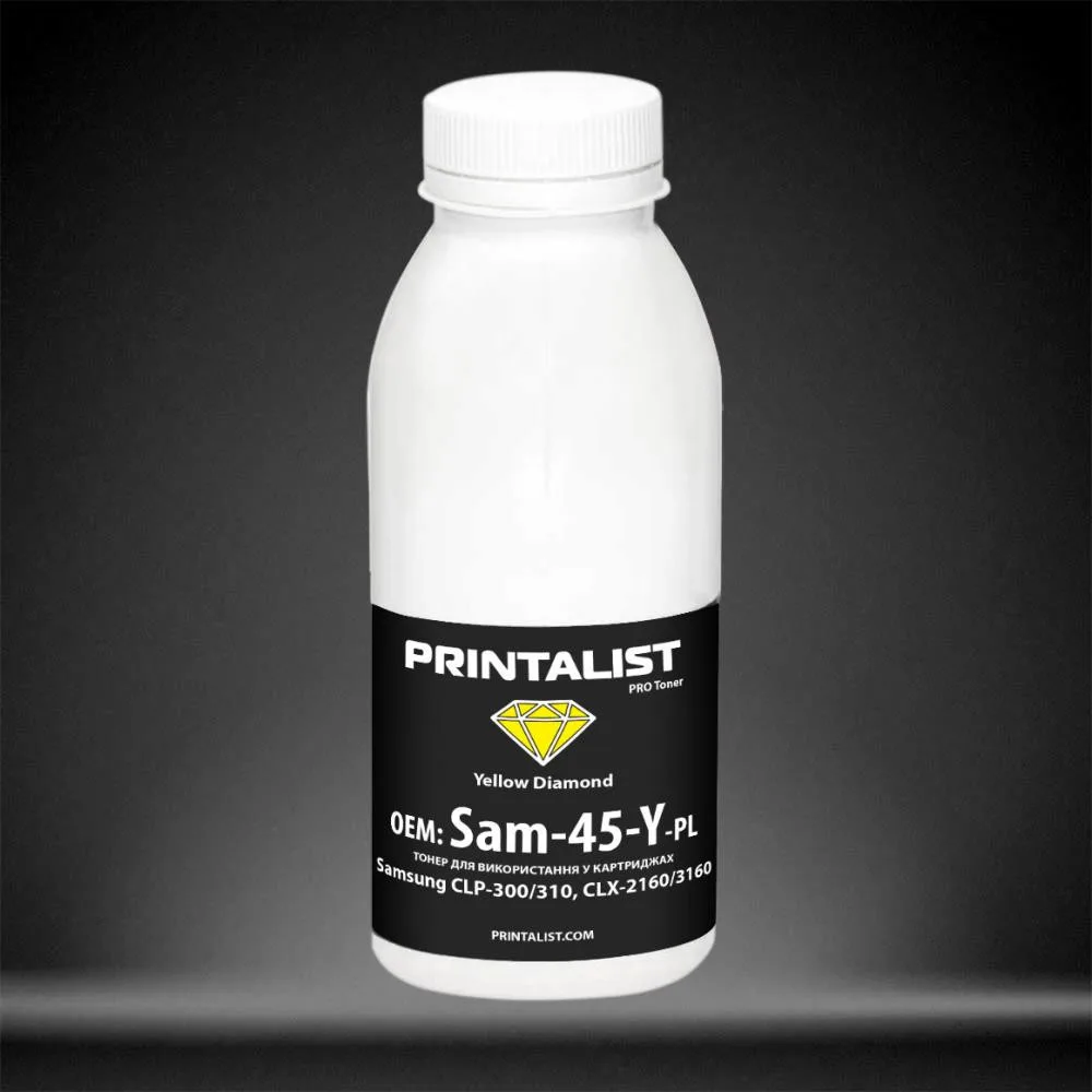 Тонер PRINTALIST для Samsung CLP-300/310, CLX-2160/3160 бутыль 45г Yellow (Sam-45-Y-PL)