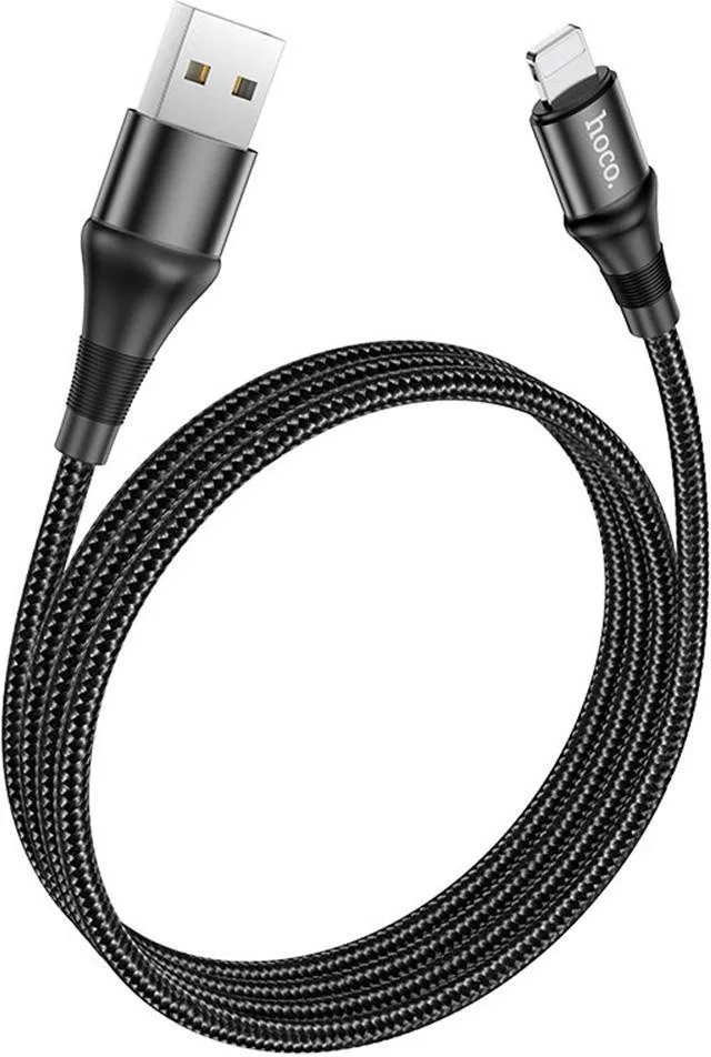 Кабель HOCO X50 USB to iP 2.4A, 1m, nylon, aluminum connectors, Black (6931474734198)