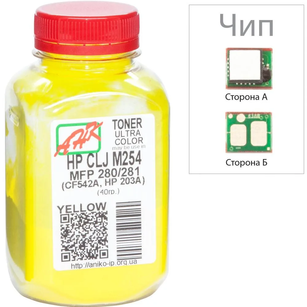 Тонер+чип АНК для HP CLJ M254/MFP280/281 ( тонер АНК, чип АНК) бутль 40г Yellow (3202791)