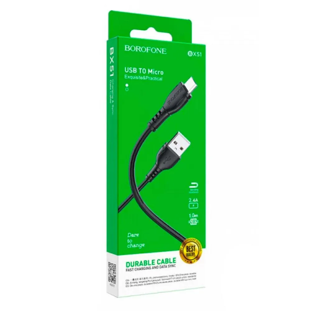 Дата кабель USB 2.0 AM to Micro 5P 1.0m 2.4A black BOROFONE (6931474743916)