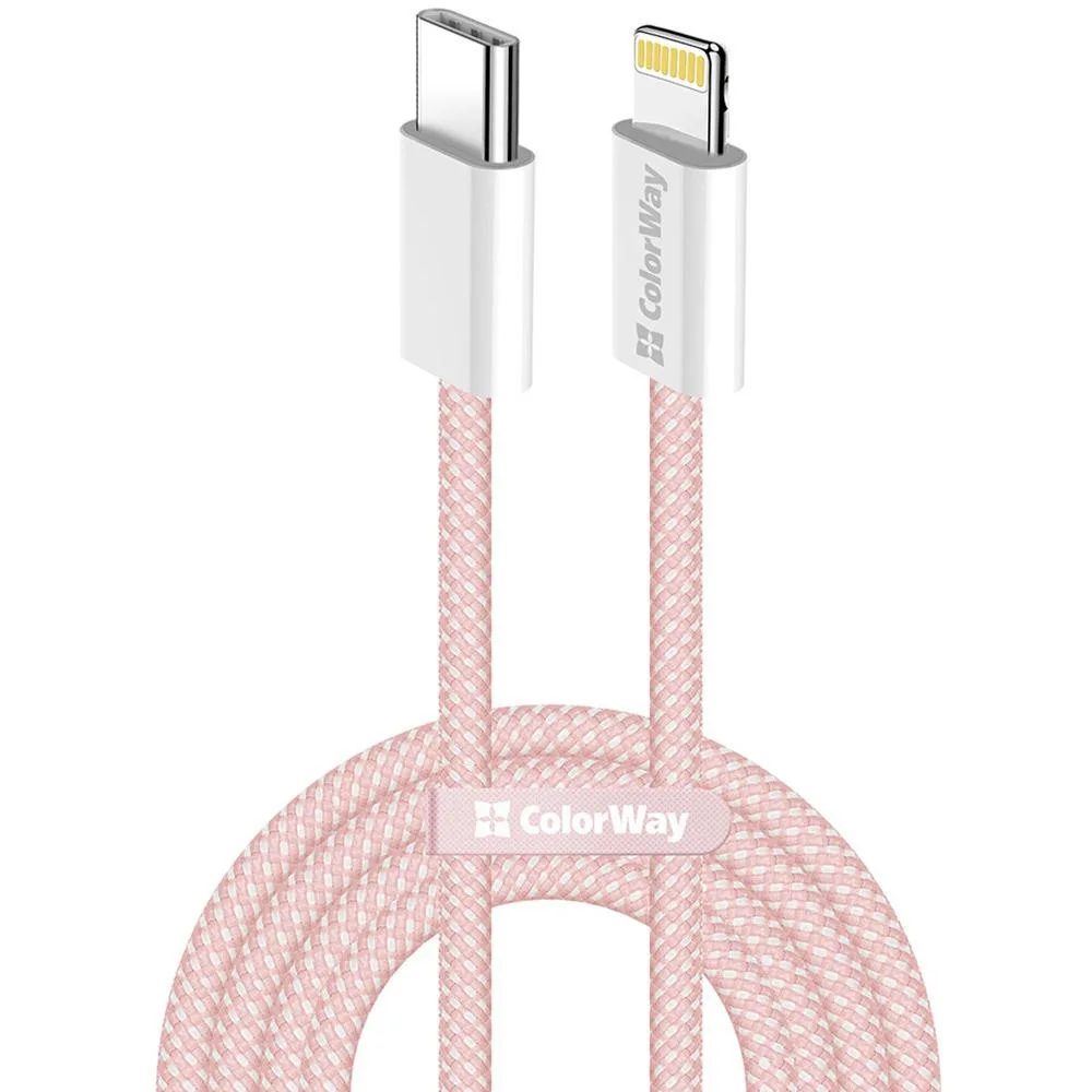 Дата кабель USB-C to Lightning 1.0m 27W pink ColorWay (CW-CBPDCL061-P)