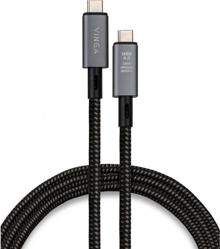Дата кабель USB-C to USB-C 0.8m USB4 240W 40GBps 8K60Hz Nylon Vinga (VCPDCU4)