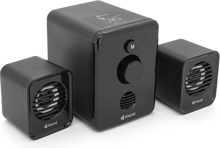 Колонки Kisonli U-3000BT, 5W+2x3W, USB/TF/BT/FM/AUX, с сабвуфером, DC: 5V, Black, BOX, Q40 (Y-43143)