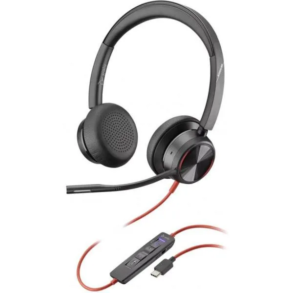 Гарнітура комп'ютерна стерео On-ear Poly Blackwire 8225-M, USB-A, USB-C, всеспрямований, ANC, Acoustic Fence, Microsoft Teams, чорний (8X225AA)