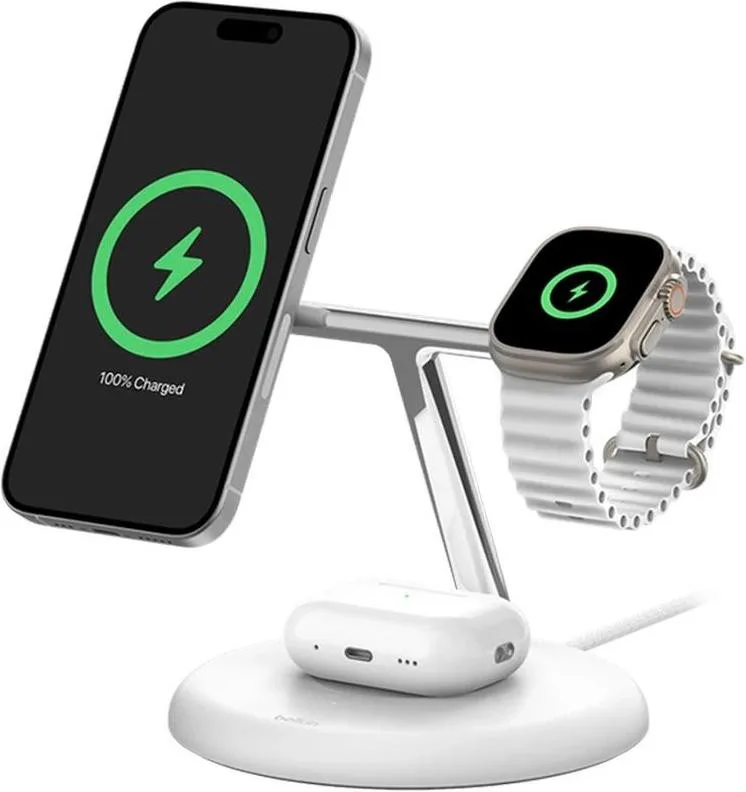 Бездротовий зарядний пристрій Belkin 3in1 Magnetic Pad Qi2 15Вт White (WIZ032KQWH)