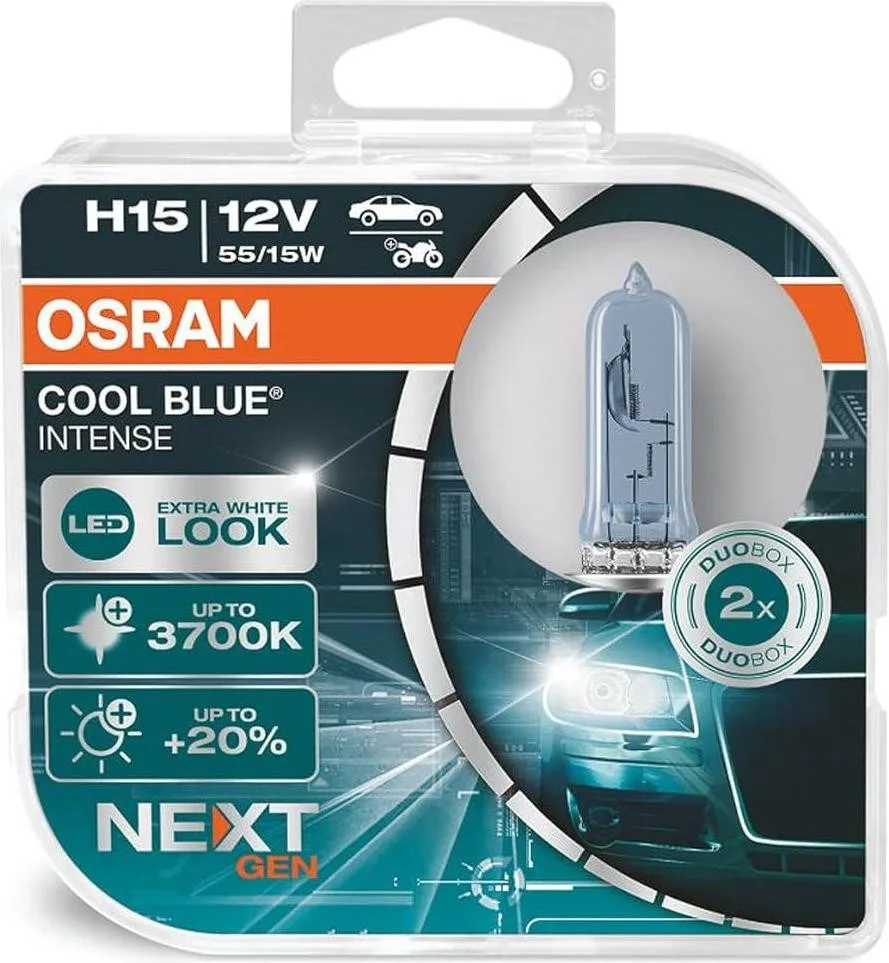 Комплект галогенових ламп Osram H15 55/15W 12V PGJ23T-1 Cool Blue Intense Next Gen +100% 2шт/комп (64176CBN-HCB)